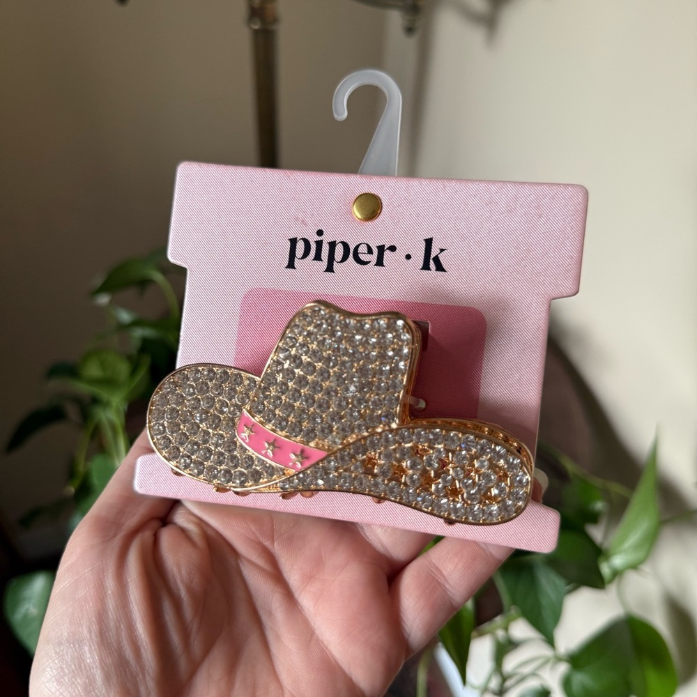 Piper K Sparkling Gold and Pink Cowboy Hat Hair Clip